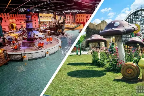 Gdzie jest Majaland? Wesołe miasteczko z piracką atrakcją wodną i bajkowym placem zabaw z grzybkami i ślimakiem.