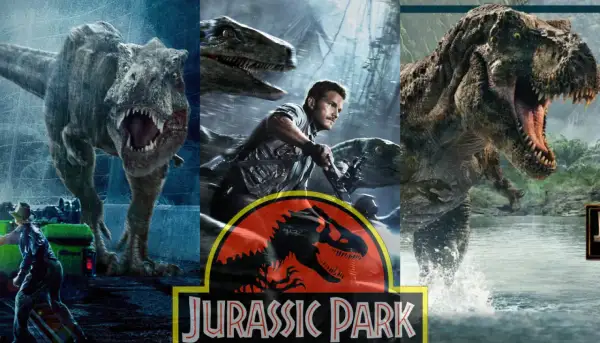T-Rexy i raptory szaleją w Jurassic World Park. Chris Pratt ucieka na motorze przed dinozaurami.